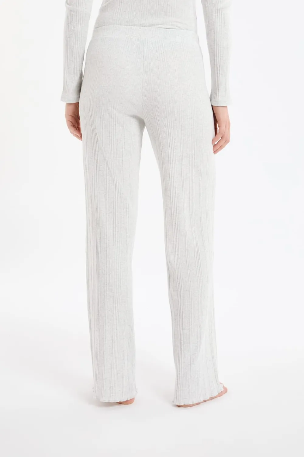 Discount ETAM Pantalón de pijama recto de algodón acanalado GRIS