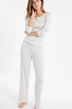 Discount ETAM Pantalón de pijama recto de algodón acanalado GRIS