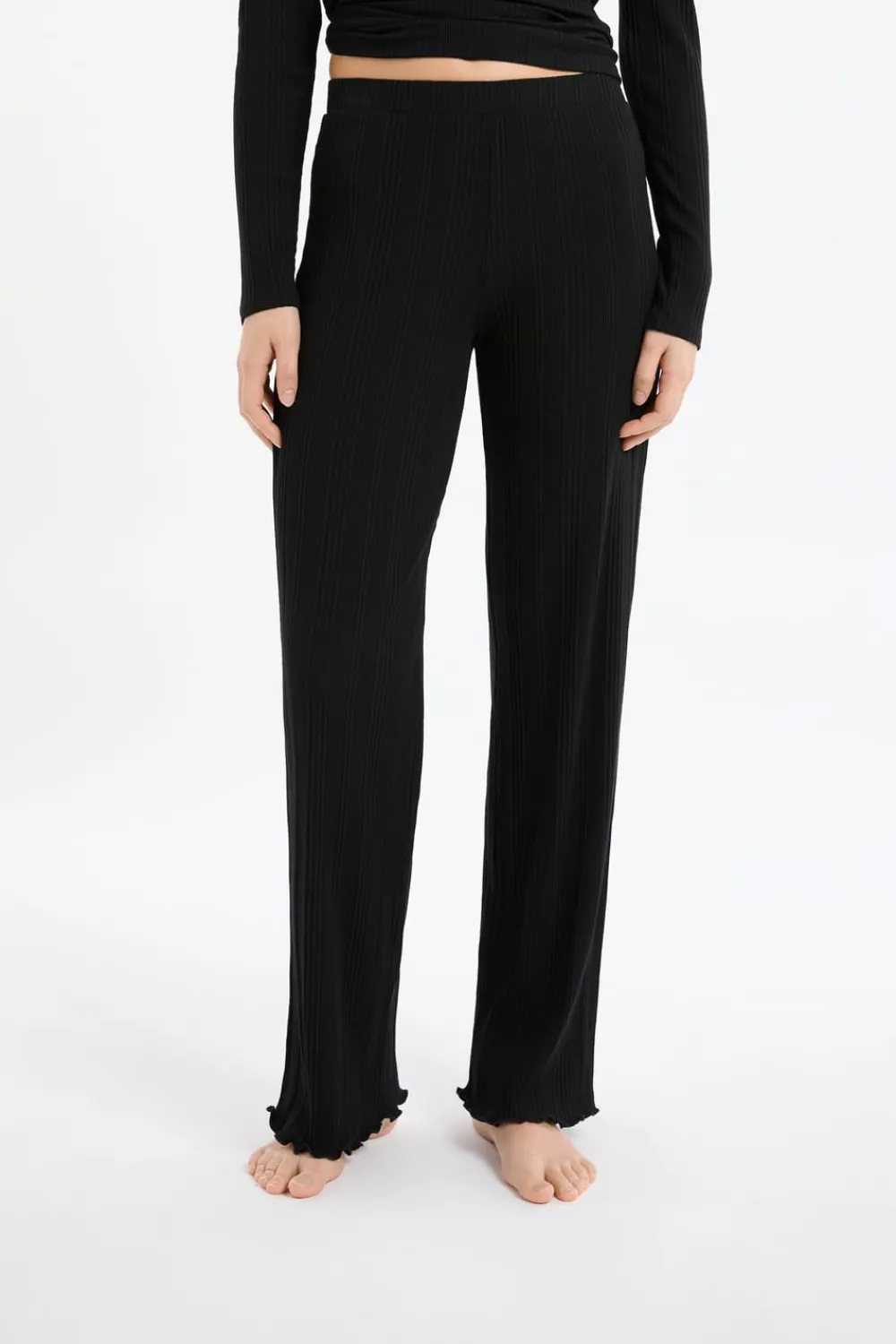 ETAM Pantalón de pijama Richelieu de punto elástico NEGRO