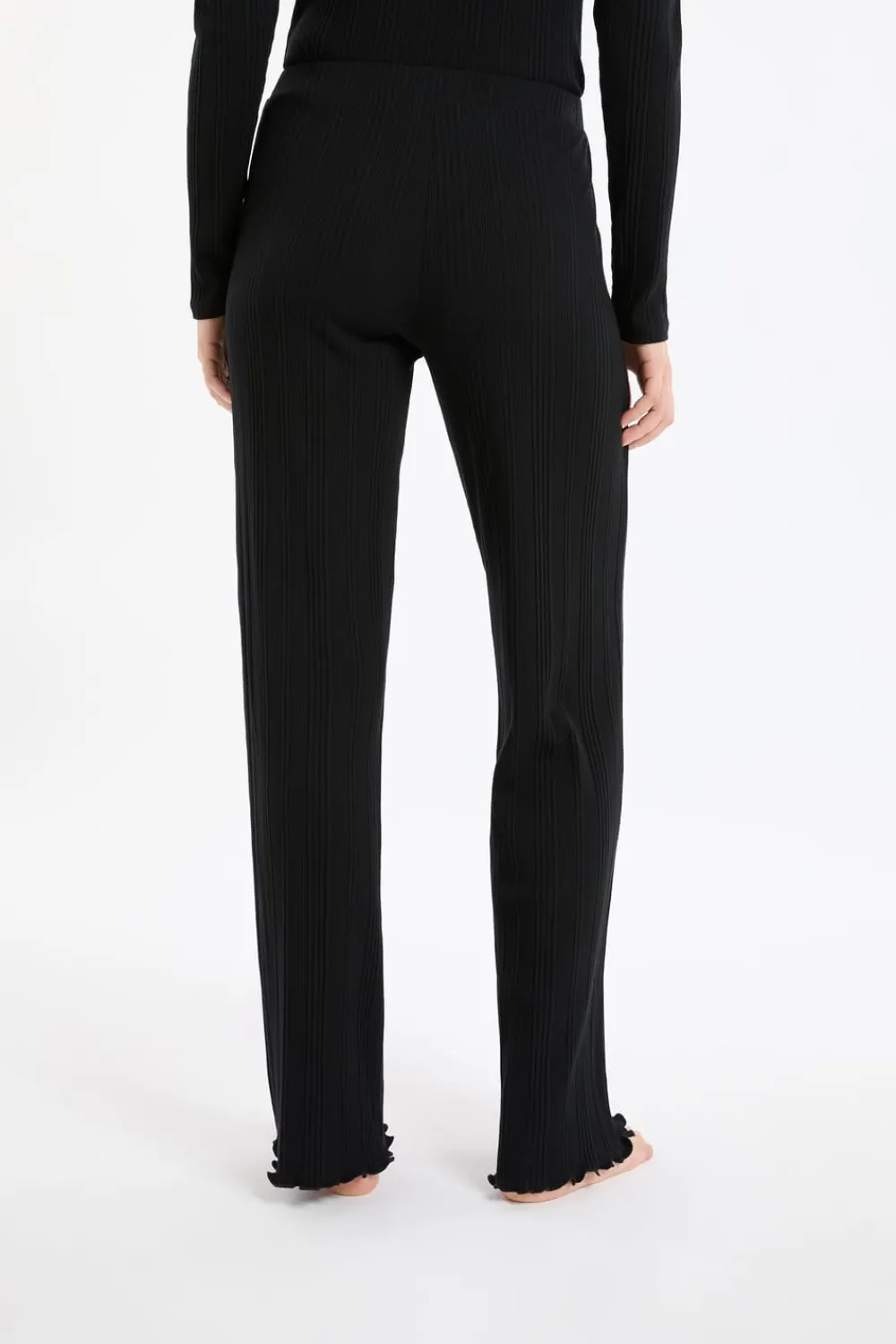 ETAM Pantalón de pijama Richelieu de punto elástico NEGRO