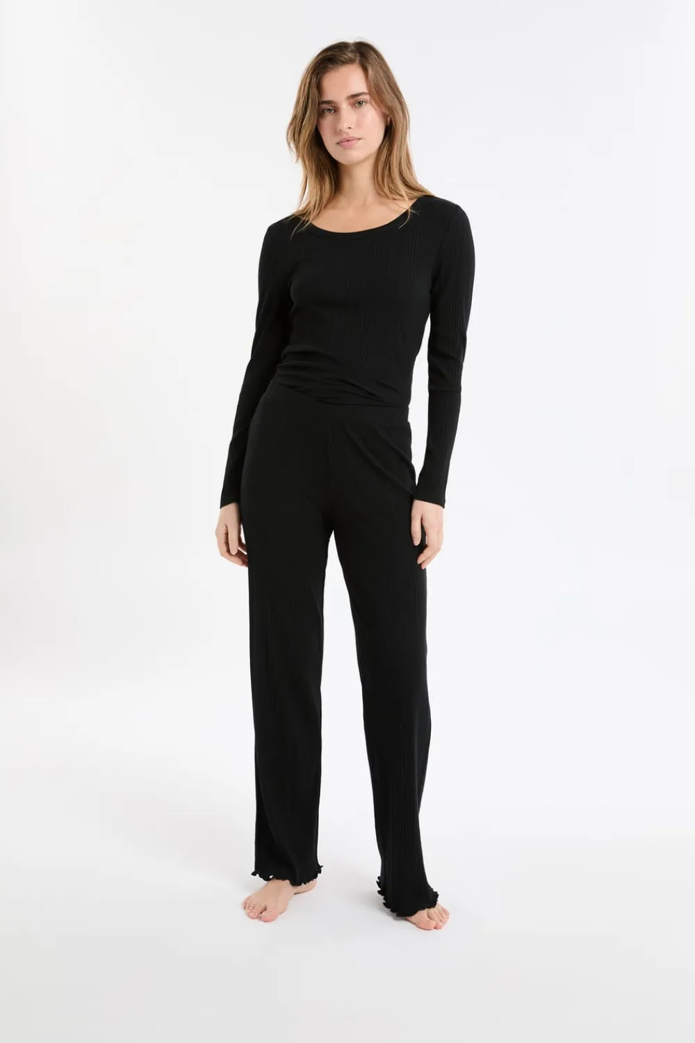 ETAM Pantalón de pijama Richelieu de punto elástico NEGRO