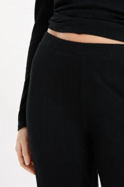 ETAM Pantalón de pijama Richelieu de punto elástico NEGRO