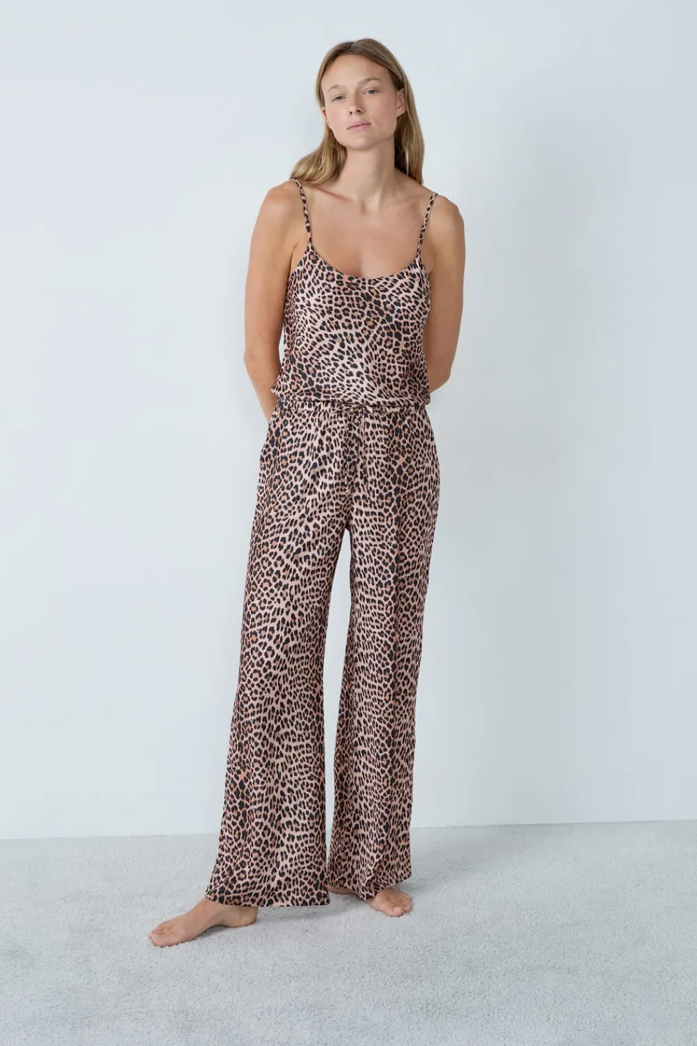 Clearance ETAM Pantalón de pijama satinado con de leopardo ESTAMPADO