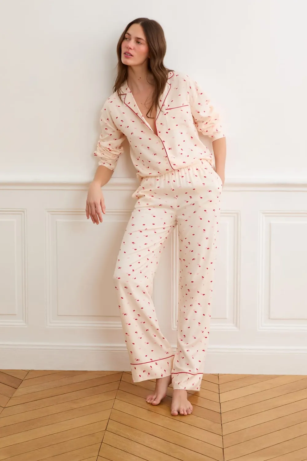 Clearance ETAM Pantalón de pijama satinados con estampado de besos IMP FOND ROSA