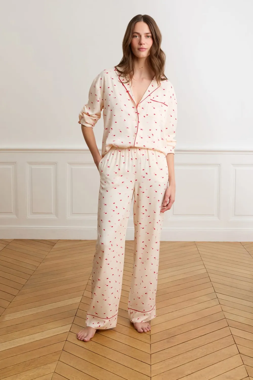 Clearance ETAM Pantalón de pijama satinados con estampado de besos IMP FOND ROSA