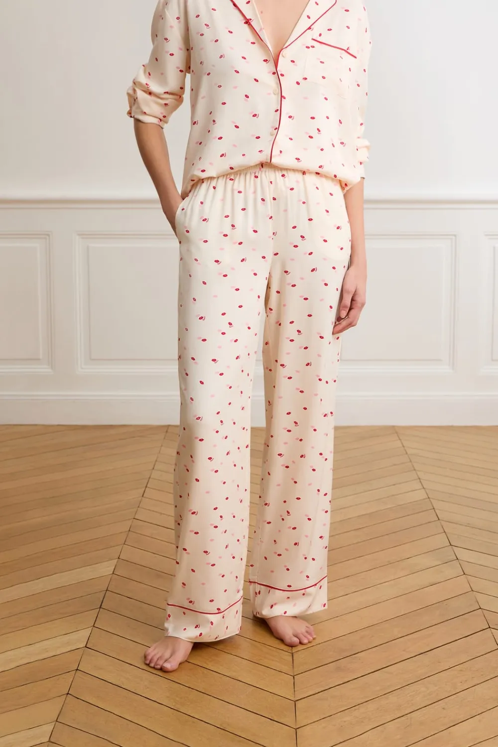 Clearance ETAM Pantalón de pijama satinados con estampado de besos IMP FOND ROSA
