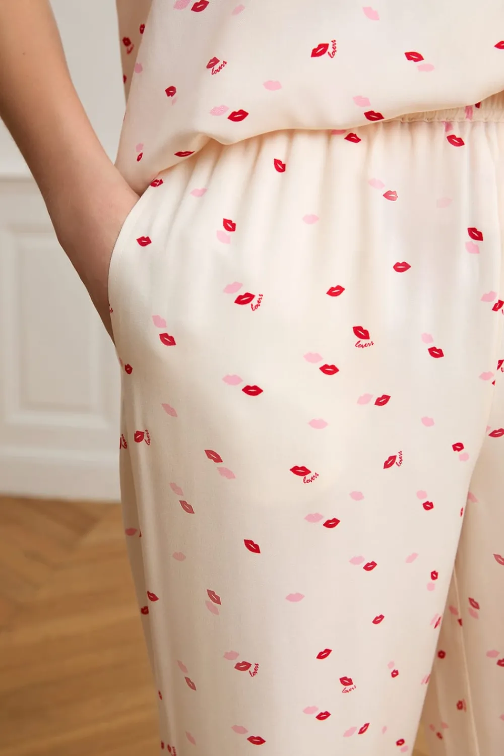 Clearance ETAM Pantalón de pijama satinados con estampado de besos IMP FOND ROSA