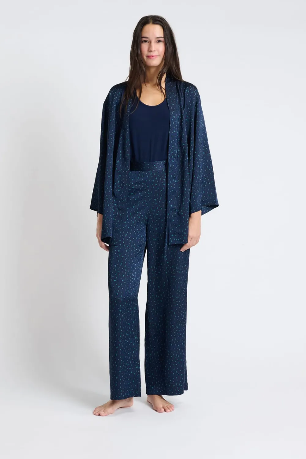 Hot ETAM Pantalón de pijama satinado AZUL OSCURO