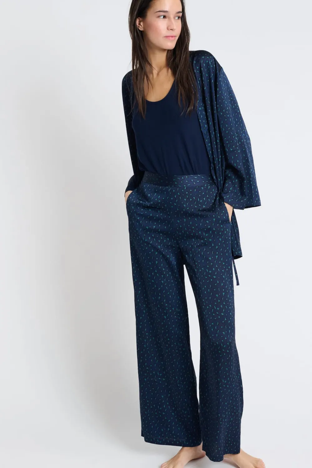Hot ETAM Pantalón de pijama satinado AZUL OSCURO