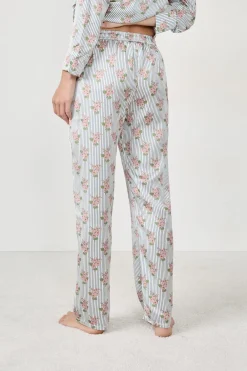 ETAM Pantalón de pijama satinados con estampado floral IMP FD BLANCO