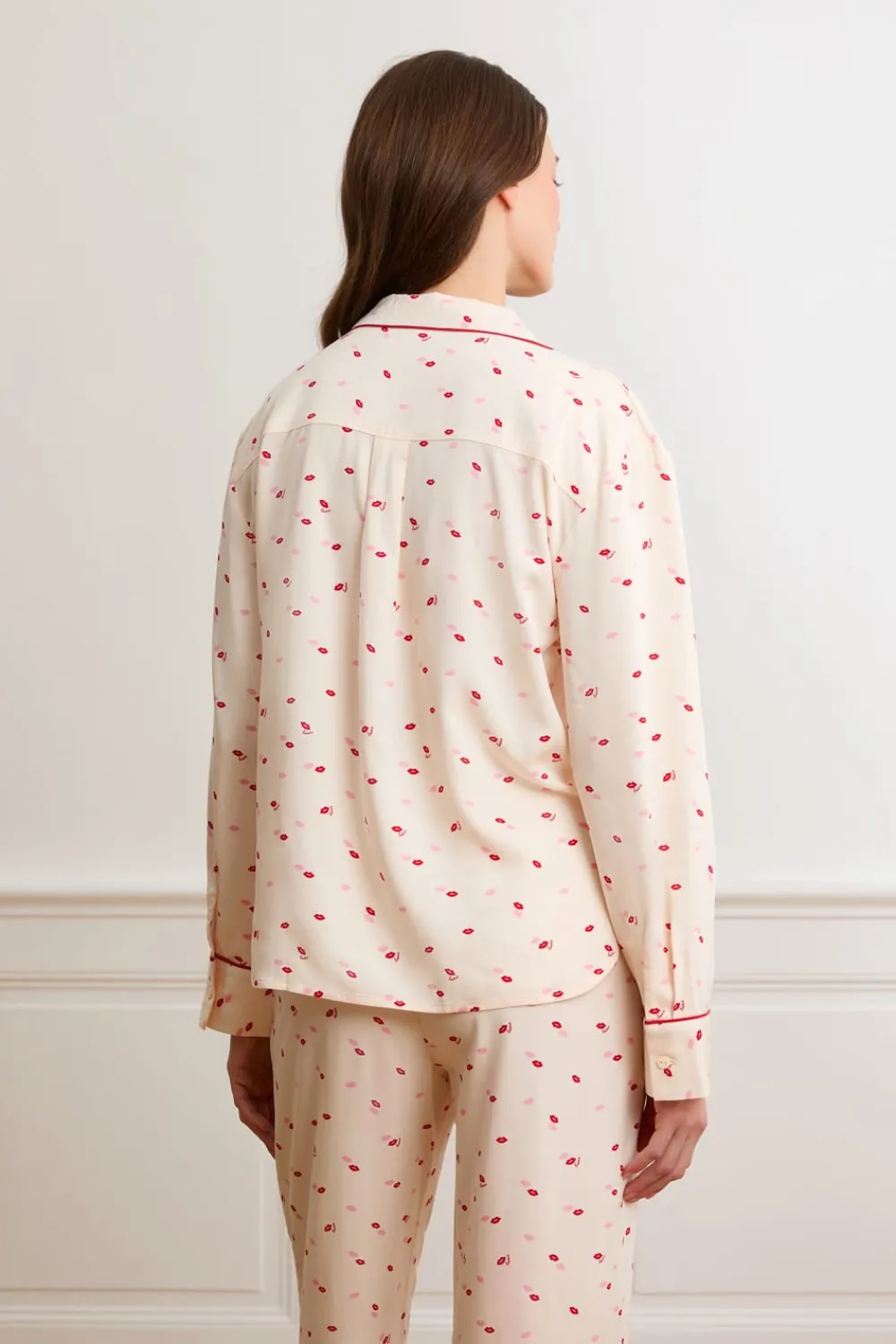 Sale ETAM Pantalón de pijama satinados con estampado de besos IMP FOND ROSA