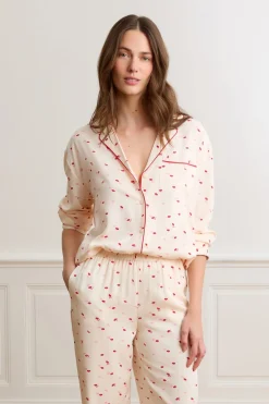 Sale ETAM Pantalón de pijama satinados con estampado de besos IMP FOND ROSA