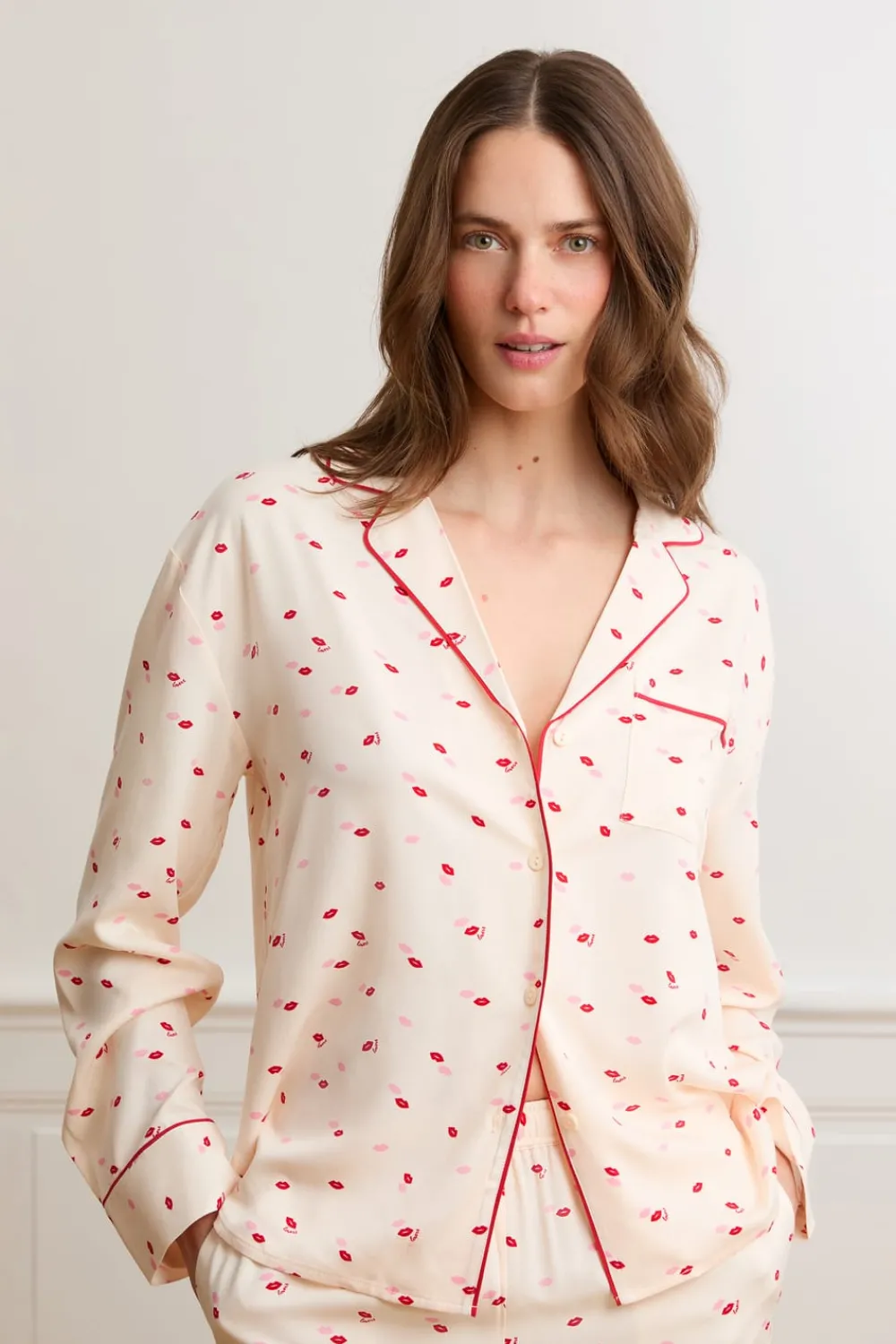Sale ETAM Pantalón de pijama satinados con estampado de besos IMP FOND ROSA