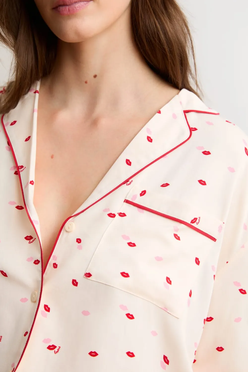Sale ETAM Pantalón de pijama satinados con estampado de besos IMP FOND ROSA