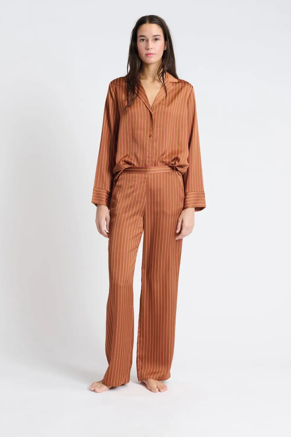 Sale ETAM Pantalón de pijama satinado a rayas BRONZE