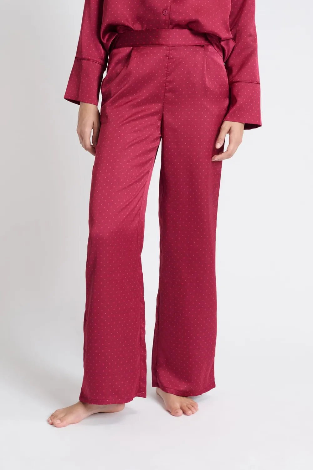 Hot ETAM Pantalón de pijama satinado estampado ROJO