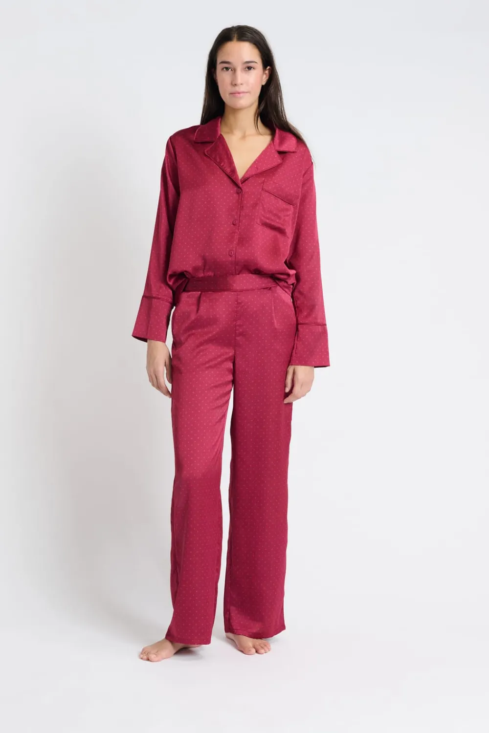 Hot ETAM Pantalón de pijama satinado estampado ROJO