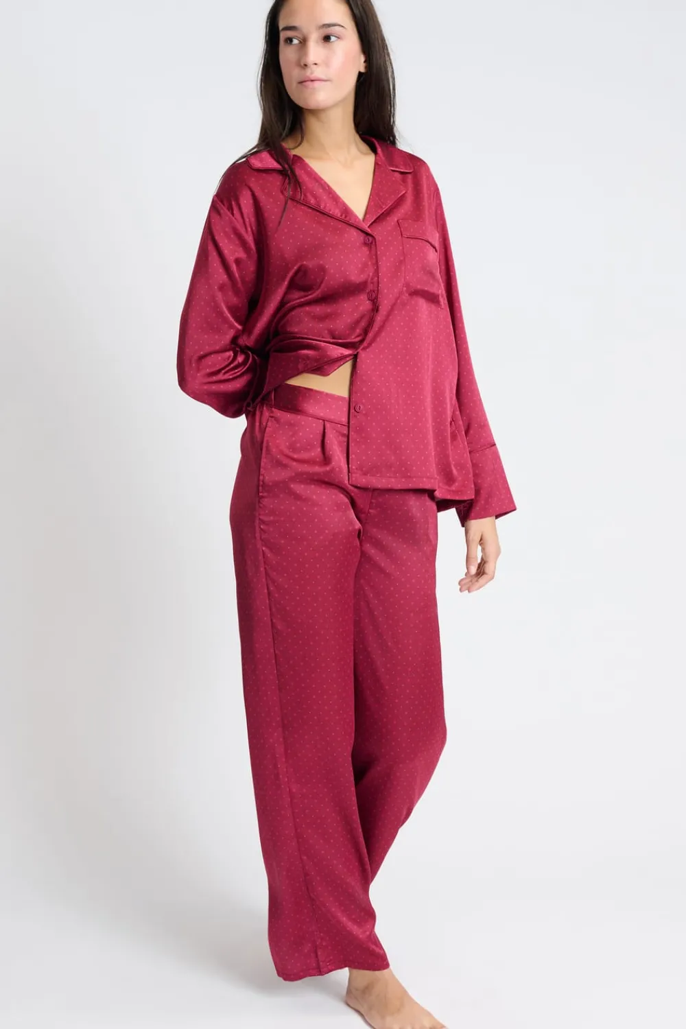 Hot ETAM Pantalón de pijama satinado estampado ROJO