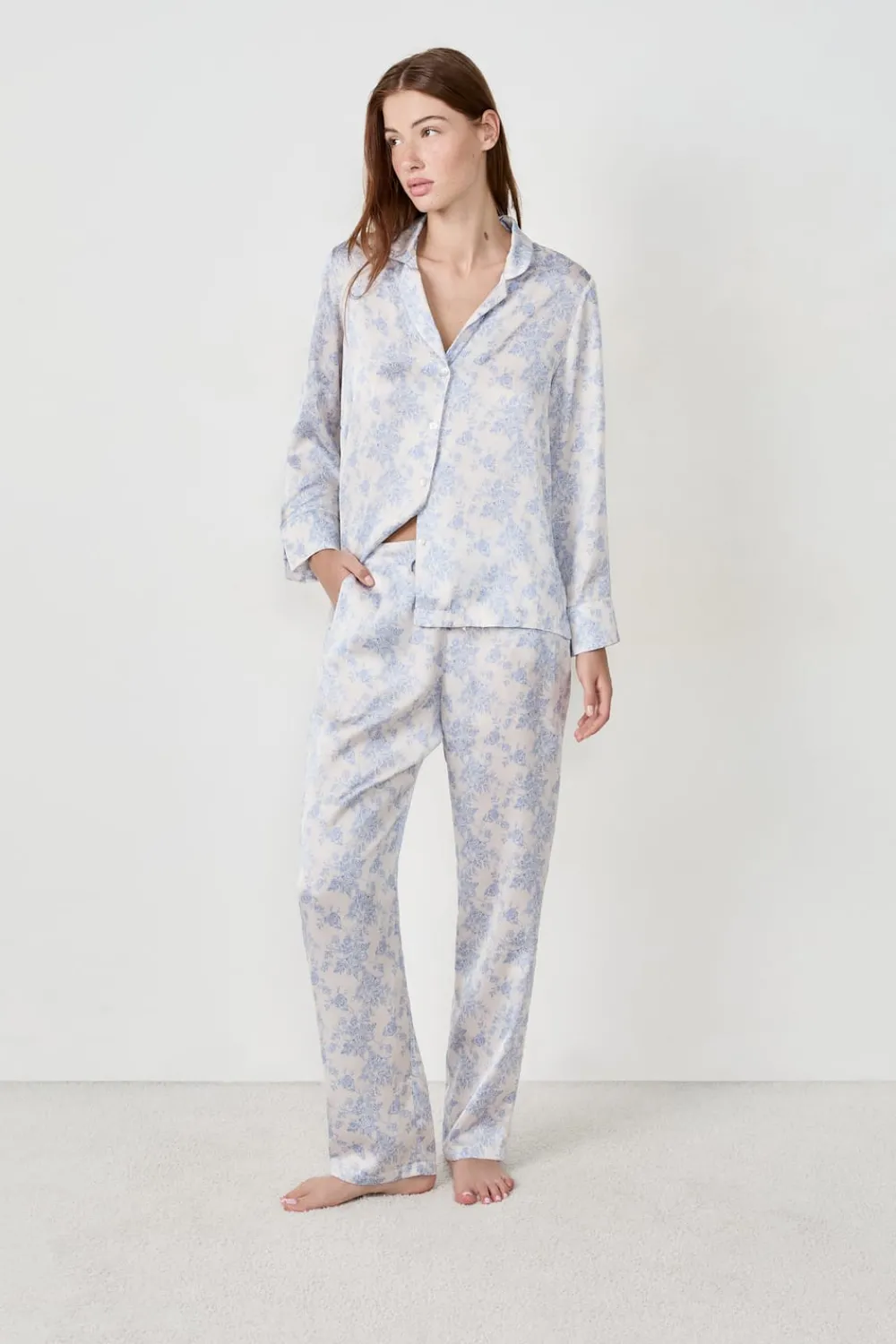 Best ETAM Pantalón de pijama satinado ESTAMPADO FONDO BLANCO
