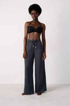 Hot ETAM Pantalón de playa ancho de lino ANTHRACITE