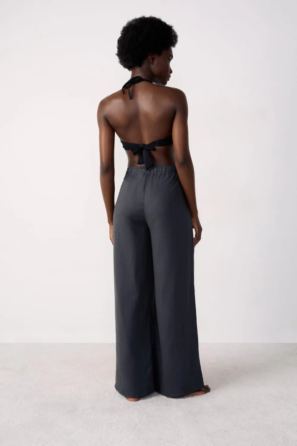 Hot ETAM Pantalón de playa ancho de lino ANTHRACITE