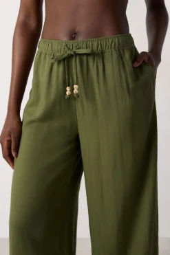 ETAM Pantalón de playa ancho de lino KAKI