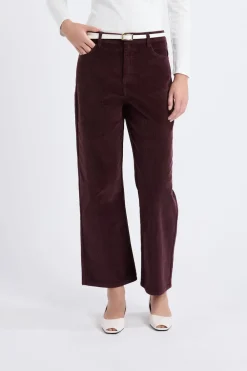Online ETAM Pantalón recto de algodón con efecto terciopelo CHOCOLATE
