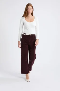 Online ETAM Pantalón recto de algodón con efecto terciopelo CHOCOLATE