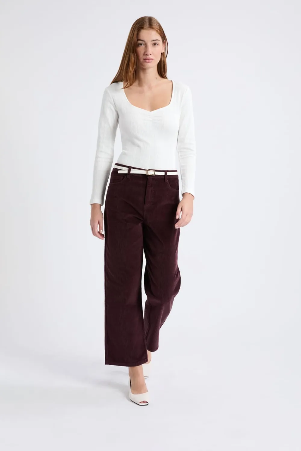 Online ETAM Pantalón recto de algodón con efecto terciopelo CHOCOLATE