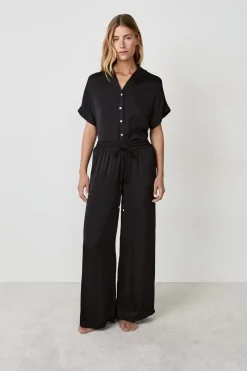 Online ETAM Pantalón satinado de corte ancho NEGRO