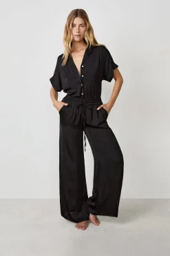 Online ETAM Pantalón satinado de corte ancho NEGRO