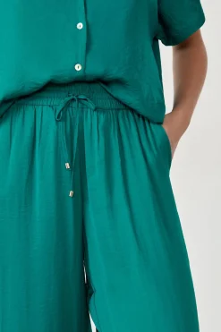 Clearance ETAM Pantalón satinado de corte ancho VERDE