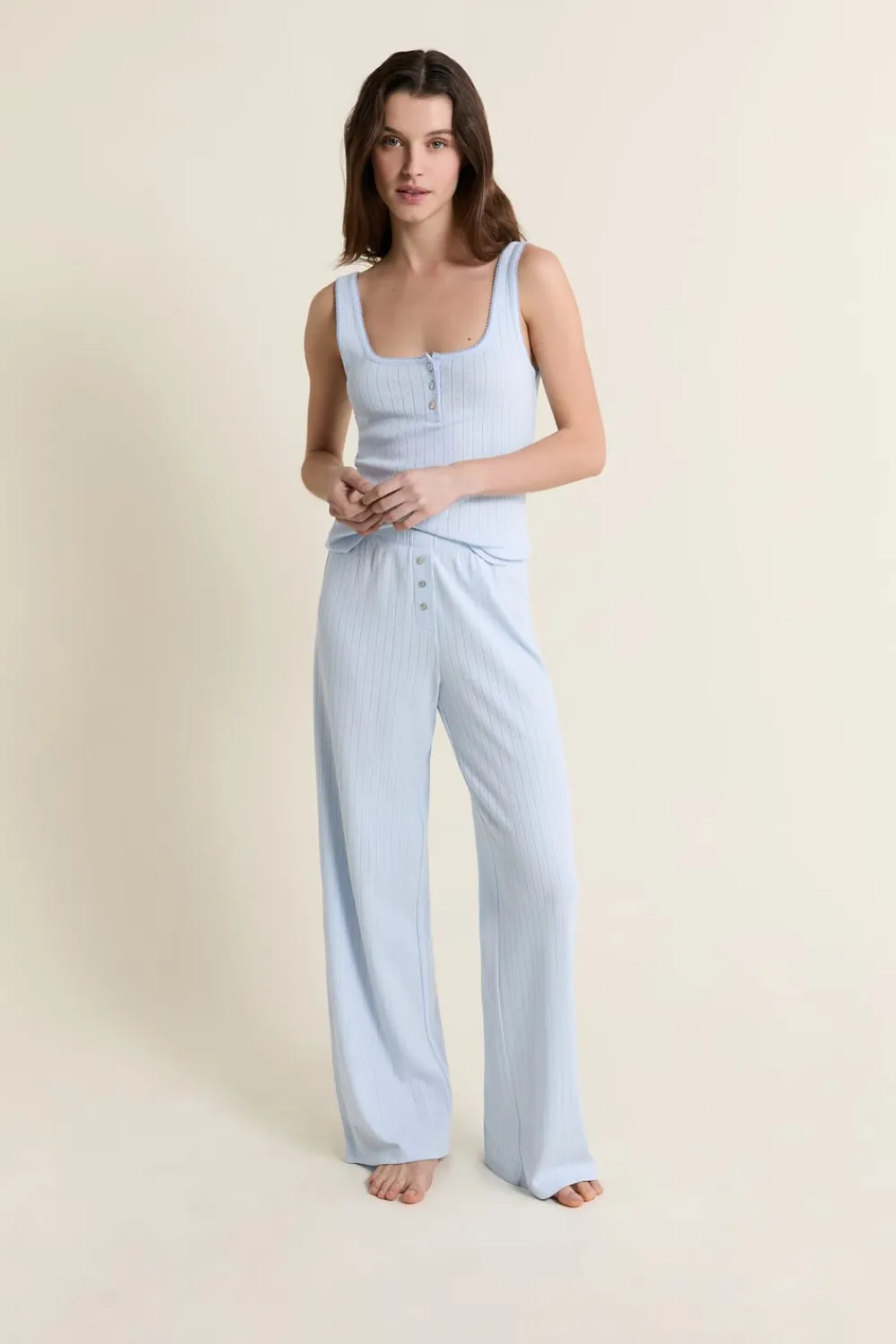 Sale ETAM Pantalon de pyjama en coton en pointelle BLEU AZUR