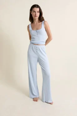 Sale ETAM Pantalon de pyjama en coton en pointelle BLEU AZUR