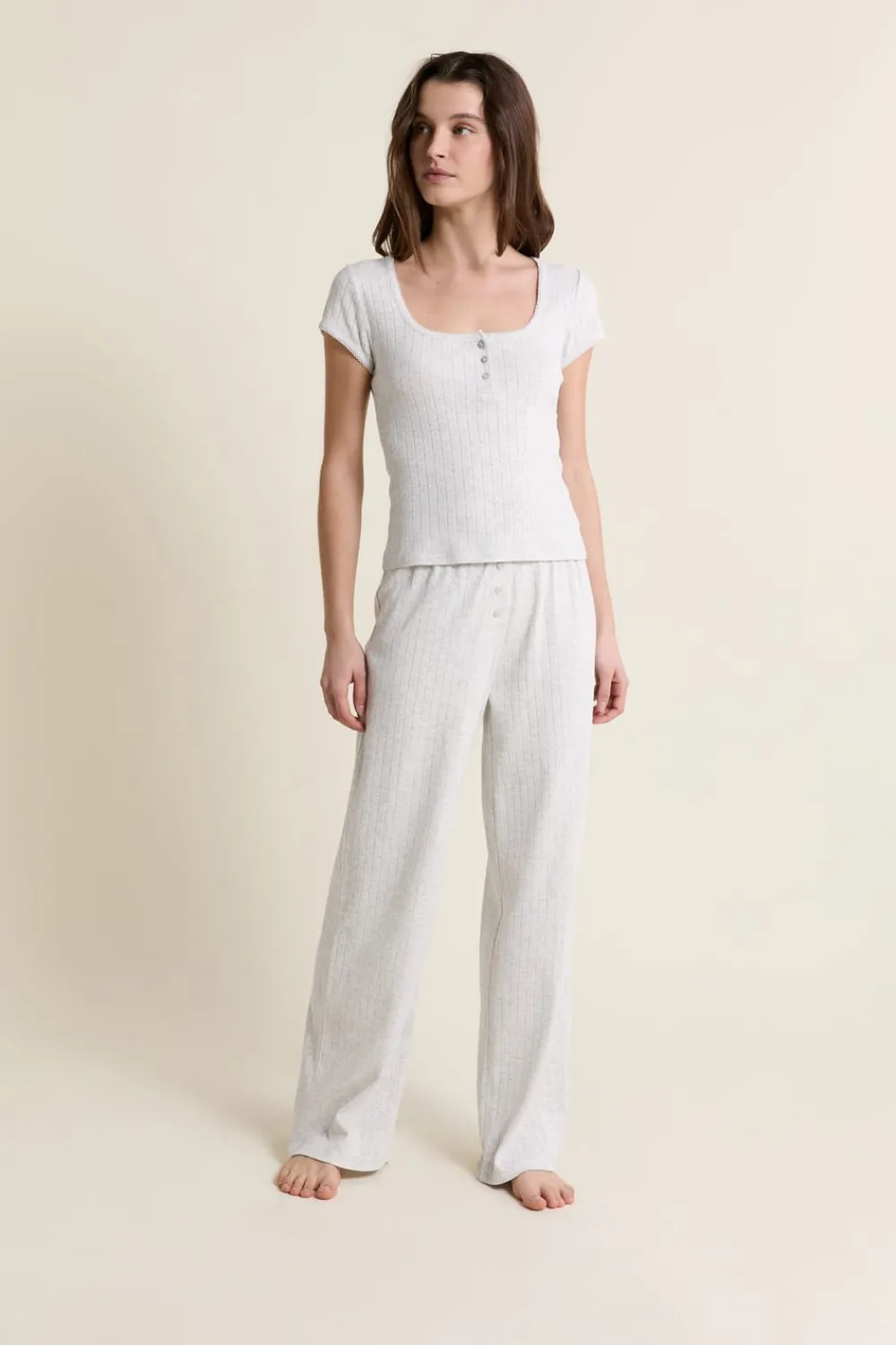 Outlet ETAM Pantalon de pyjama en coton en pointelle GRIS