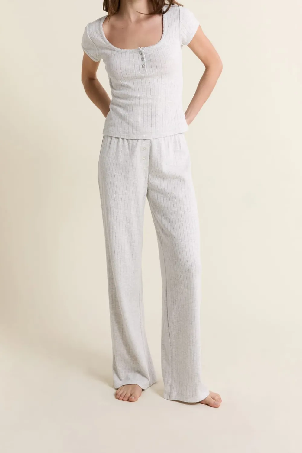 Outlet ETAM Pantalon de pyjama en coton en pointelle GRIS