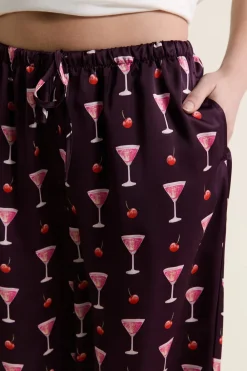 Discount ETAM Pantalon de pyjama satiné à motifs mocktails IMP FD MARRON