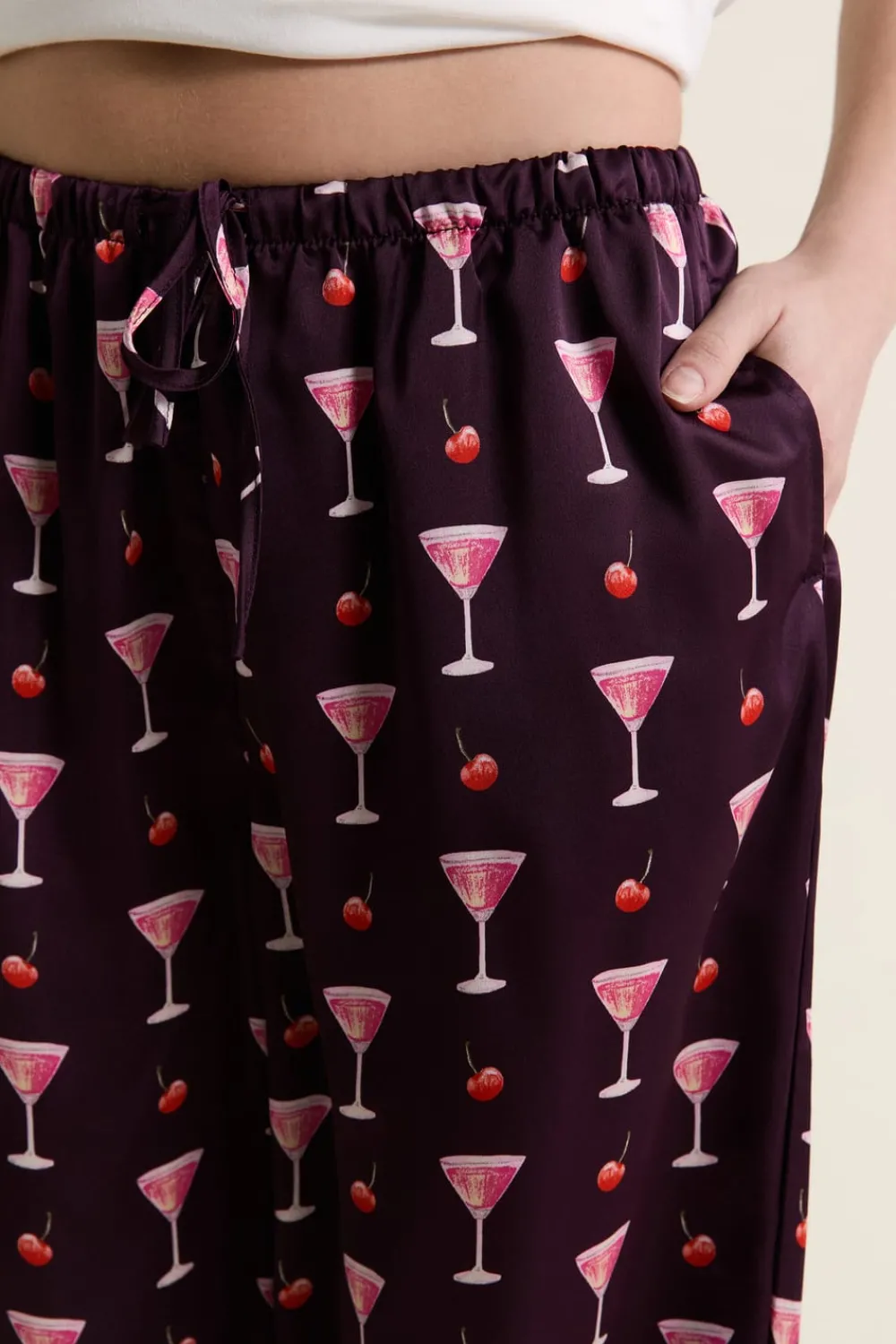 Discount ETAM Pantalon de pyjama satiné à motifs mocktails IMP FD MARRON