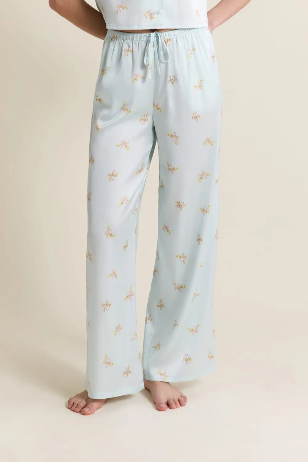 Outlet ETAM Pantalon de pyjama satiné à motifs IMP BLEU VERT