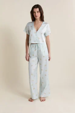Outlet ETAM Pantalon de pyjama satiné à motifs IMP BLEU VERT