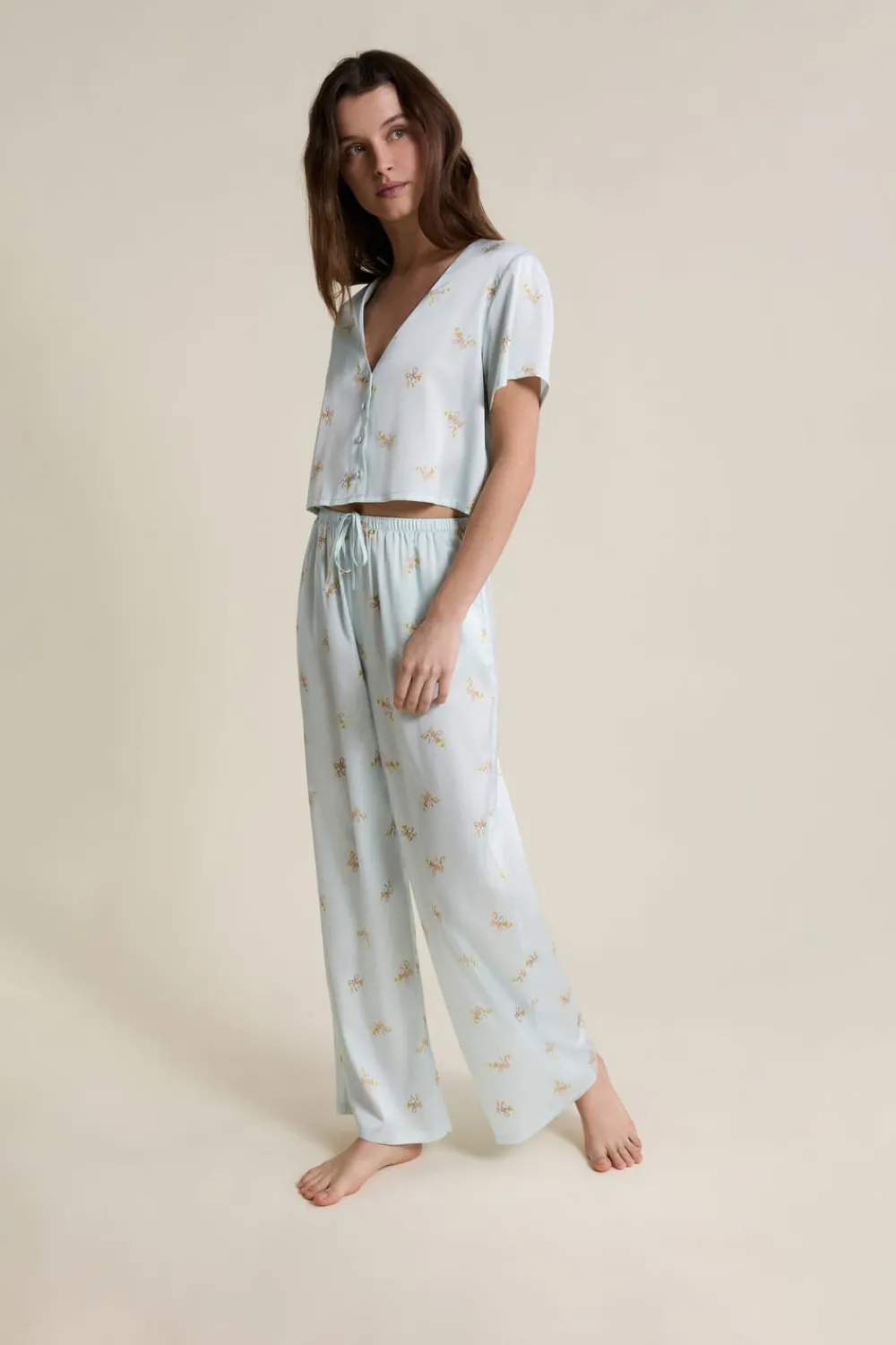 Outlet ETAM Pantalon de pyjama satiné à motifs IMP BLEU VERT