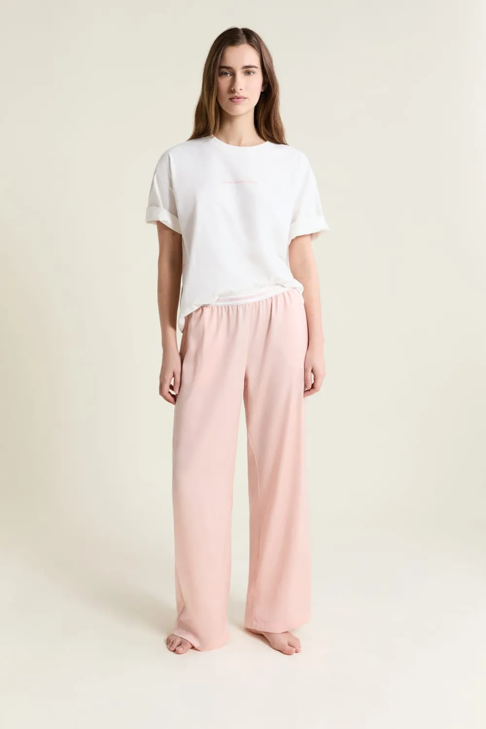 ETAM Pantalon de pyjama taille élastique "move, smile, sleep" ROSE POUDRE