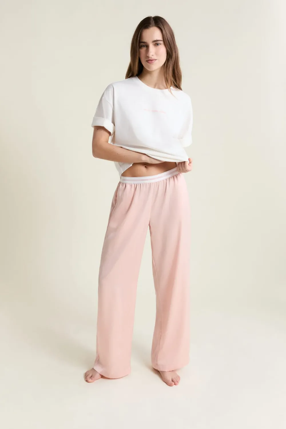 ETAM Pantalon de pyjama taille élastique "move, smile, sleep" ROSE POUDRE