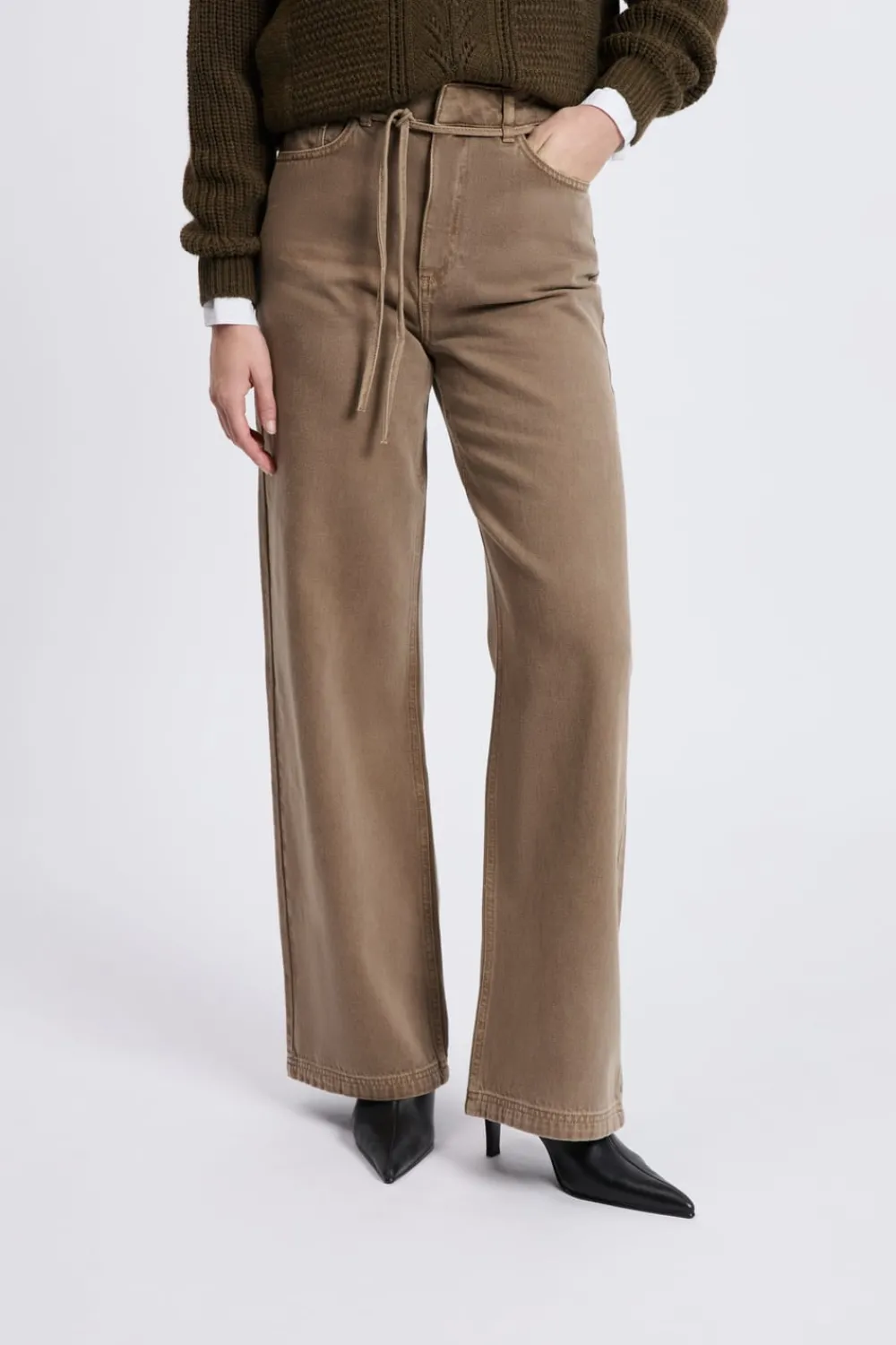 Hot ETAM Pantalon large avec cordon en coton TAUPE
