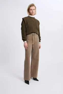 Hot ETAM Pantalon large avec cordon en coton TAUPE