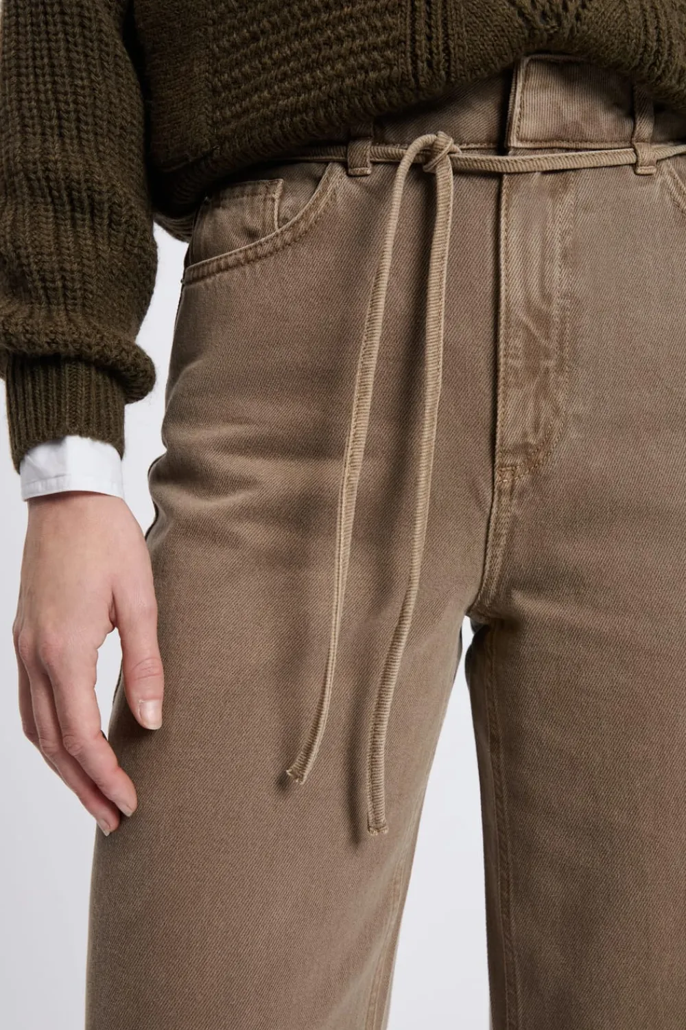 Hot ETAM Pantalon large avec cordon en coton TAUPE