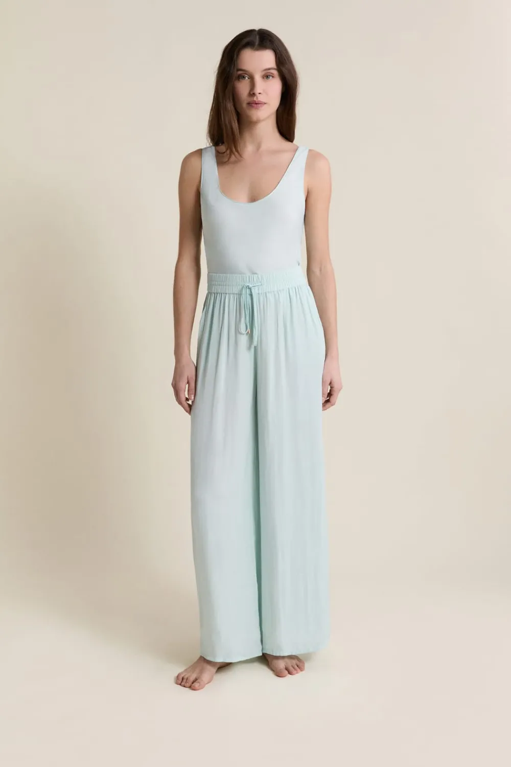 ETAM Pantalon satiné coupe large BLEU VERT