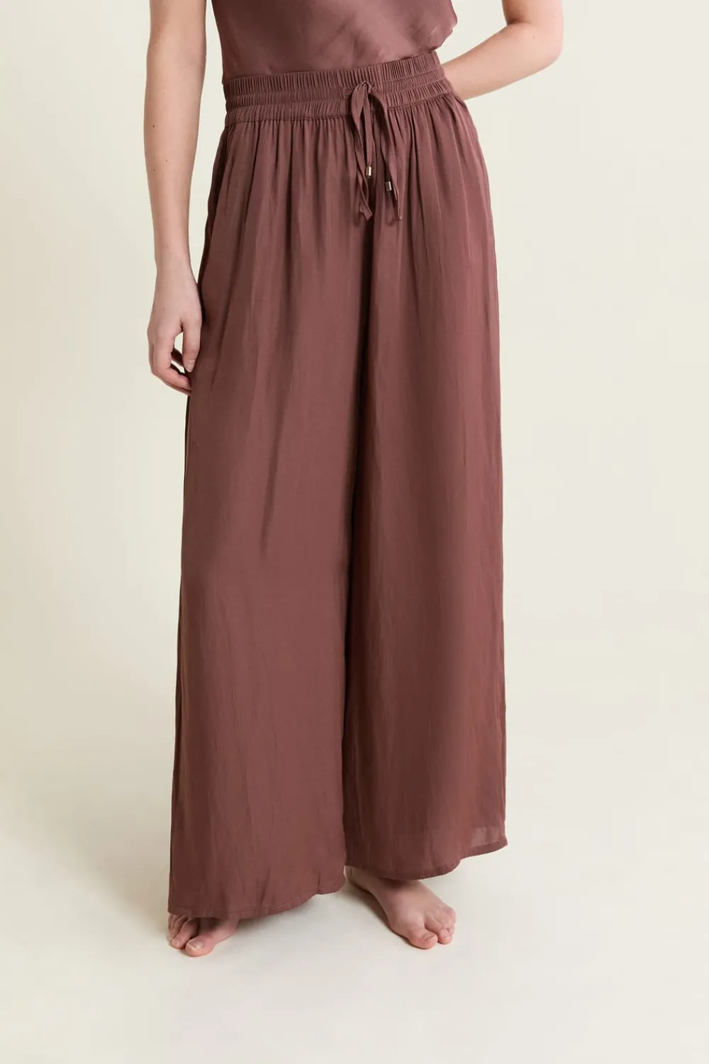 Hot ETAM Pantalon satiné coupe large CHOCOLAT