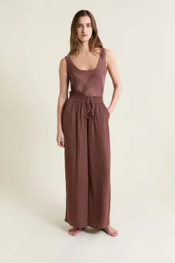 Hot ETAM Pantalon satiné coupe large CHOCOLAT