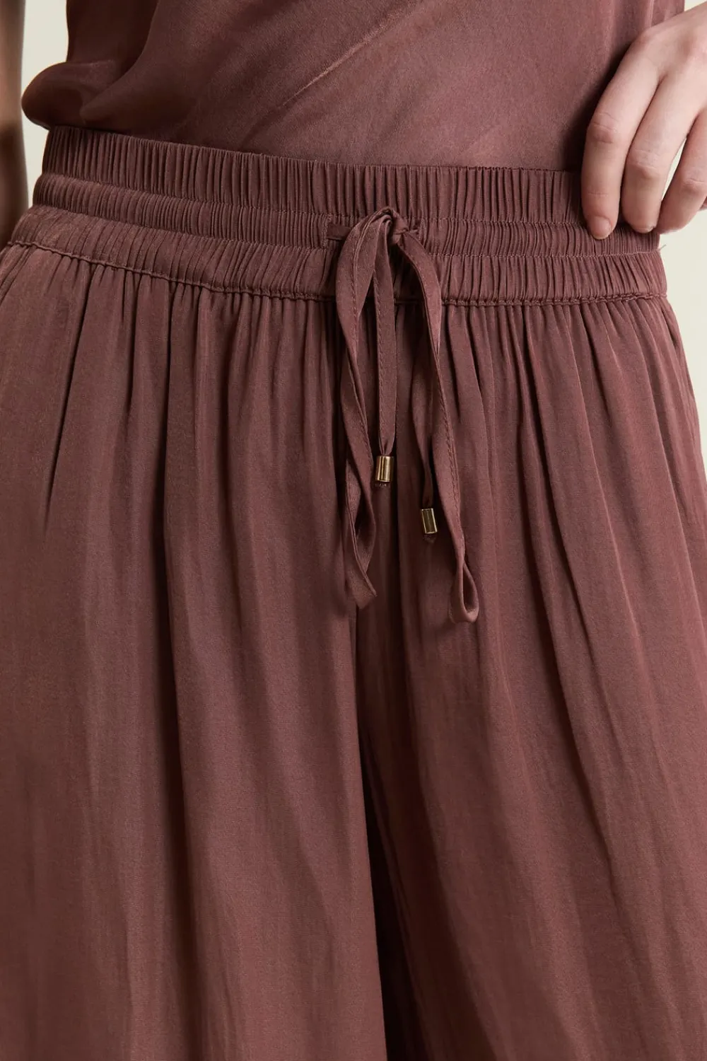 Hot ETAM Pantalon satiné coupe large CHOCOLAT